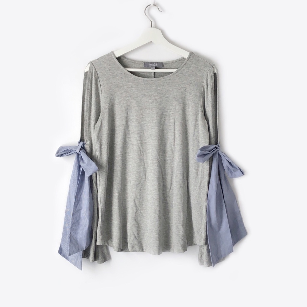 marled by reunited bow detail cold shoulder top